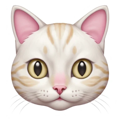 Wide-eyed white and tabby cat with a serious, curious expression 😐👀. Pink nose 💗, upright ears 🐱, and soft fur with a clean white chest and face, plus subtle tabby markings on the ears and side of the face. Looks like she just heard something mildly concerning but is trying to stay polite sticker