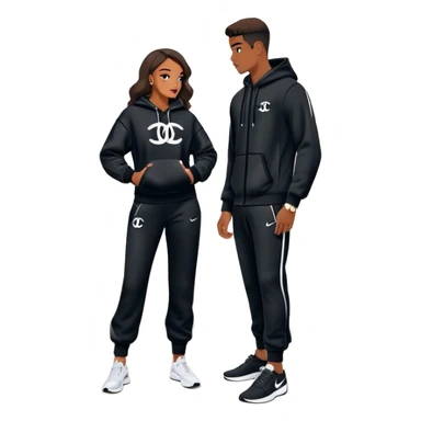 Man with living his dream standing in the master bedroom of a mansion. He’s boo’d up with a pretty Brownskin big booty woman wearing a Chanel outfit with her holding a Chanel bag. The man has on a Nike Tech Fleece sweatsuit. The man isn’t holding a bag sticker