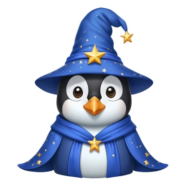 penguin wizard with a blue robe and starry hat sticker