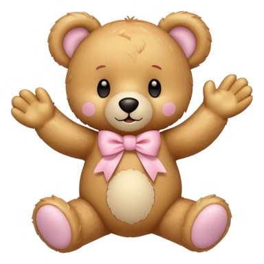 honey colored teddy bear with pastel pink bow waving sticker