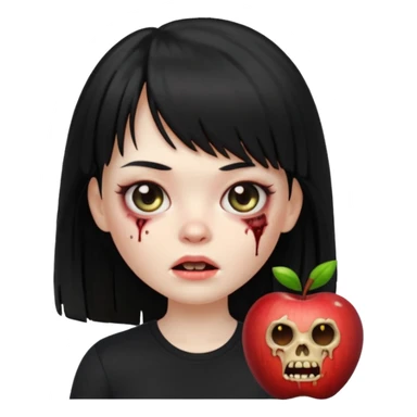 uma garota zumbi no formato Memoji da apple com o cabelo cumprido, preto liso e com franja, blusa preta sticker