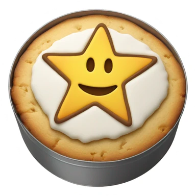 Circle dalgona cookie in metal tin with star shaped outline in the middle sticker