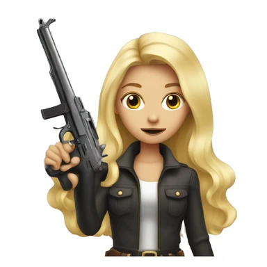 blonde girl with long hair with a gun sticker
