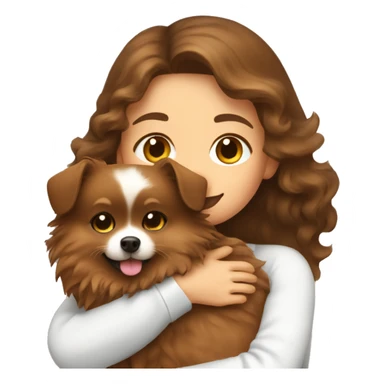 brown wavy haired girl hugging Pomeranian dog  sticker