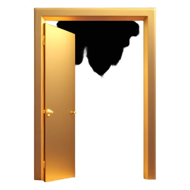 3D emoji style, black room with a golden door slightly open. Massive white light beam and radiant glow streaming out. Light visibly cutting through darkness. No background. sticker