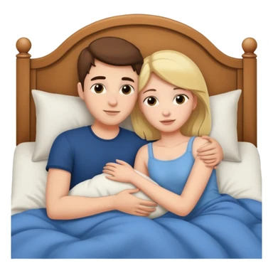 A woman and a young man are lying in bed and cuddling with each other. sticker