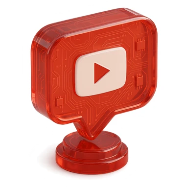 red speech bubble with a red YouTube white play button, like a trophy, glossy circuit style sticker