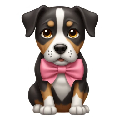 Dog wearing a bow sticker
