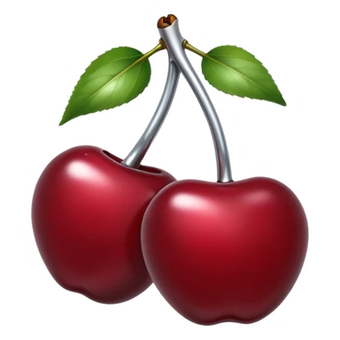 A pair of cherries emoji made of liquid silver chrome, smooth rounded shapes, glossy metallic surface, subtle sensual vibe, luxury sexy aesthetic, iOS emoji style, centered, clean white background sticker