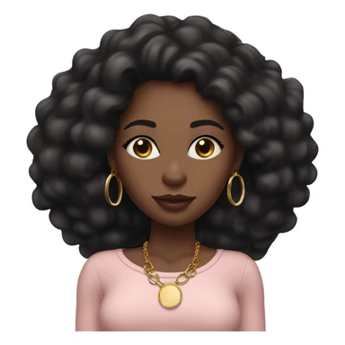 Black girl with long black straight hair and light pink lipstick with gold hoop earrings and and a gold necklace  sticker
