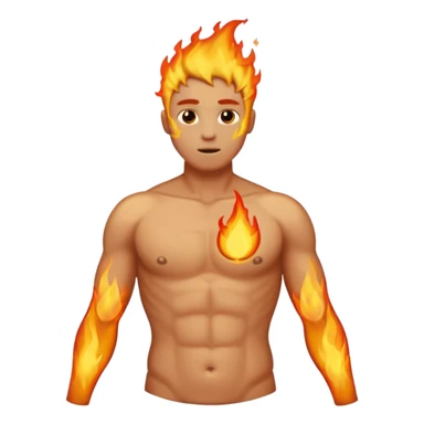 Male torso with left nipple on fire; subtle flame, no head, no arms sticker