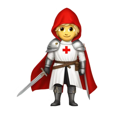 blond haired Masonic knight Templar wearing a white tunic with a Red Cross on the front and a white mantle with a hood with a Red Cross on the left side and a male face with a red cap and holding a sword. sticker