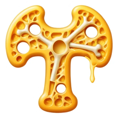 Glowing bone and vitamin K2 symbol with ethereal shredded cheese floating around them in a circular pattern. The cheese emits a soft golden light that flows toward the K2 and bone, creating a magical halo effect of bone-strengthening energy. sticker