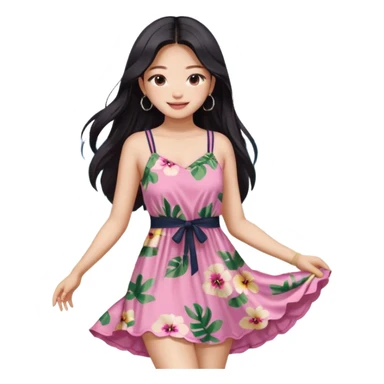 Jennie Kim from Blackpink, medium shot, wearing a stylish beach dress sticker