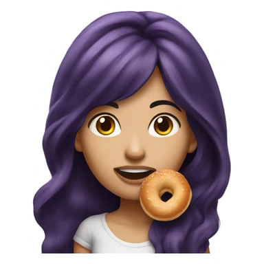 Long hair with dark purple hair chinita girl eating bagel  sticker