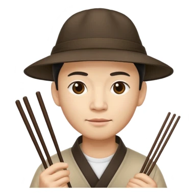 Chinese guy with a hat and chopsticks sticker