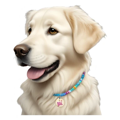 White golden retriever wearing a friendship bracelet sticker