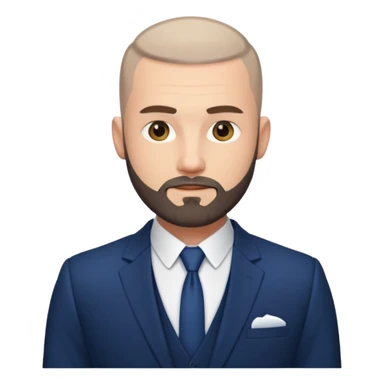 Fit adult man, white, with buzzcut, with nice beard, wearing suit sticker