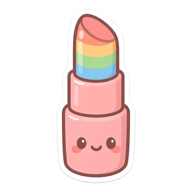 chibi sticker-style rainbow lipstick, cute and exaggerated sticker