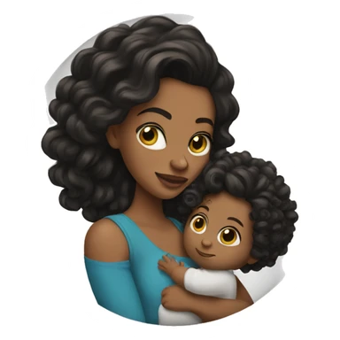  Brunette with tattoos on arm with long hair holding a baby boy with curly hair  sticker