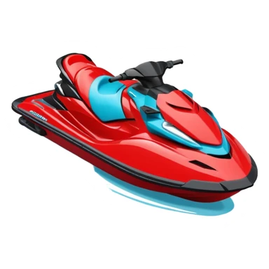 jet ski (red black and white all in the same amount. maybe a red a bit more dominant) on the sea. show the sea under the jet ski - blue with turquoise. no sky - white background instead. DO NOT REMOVE THE SEA AND THE WHITE WHEN FINALIZING!  sticker