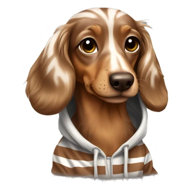 brown creme dapple long haired dachsund with striped hoodie sticker
