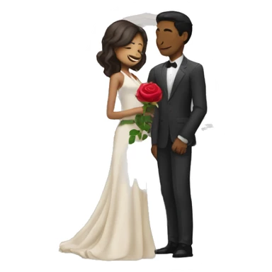 A girl wearing a suit holding a  rose and purposing a tall dusky guy infront of a temple  sticker