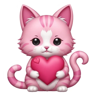 chibi anime pink cat holding a big heart sticker