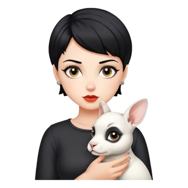 Short black hair handsome bad girl holding a white German rex sticker