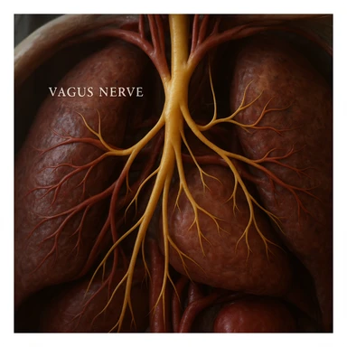 vagus nerve branching in the thorax, hyper realistic 4K style, anatomical details, scientific atmosphere sticker