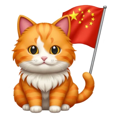 Orange Cat With the Flag of China As the full background sticker
