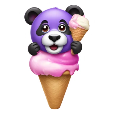 A goofy purple and pink panda eating ice cream sticker