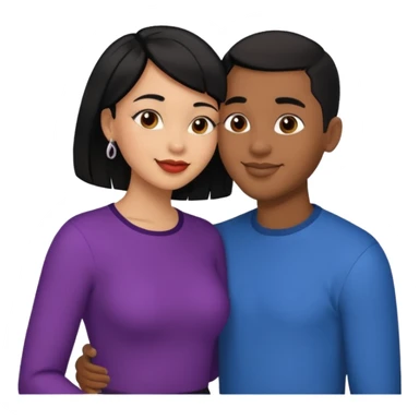 Ebony couple, light skin female with black hair, brown skin male with low haircut no bread kiss sticker