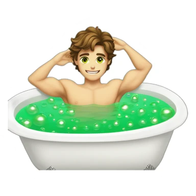 Posh-muscle-boy-brown-hair-green-eyes-pearl-necklace-in-golden-bathtub sticker