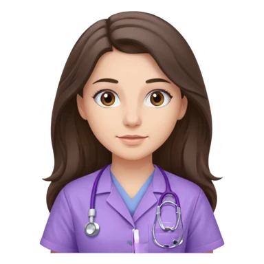 pretty brunette nurse with long hair in lilac scrubs sticker