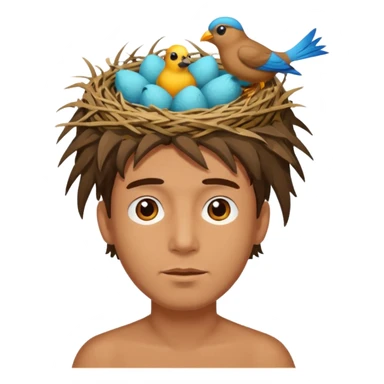 Man who has a birds nest on top of his head for hair sticker