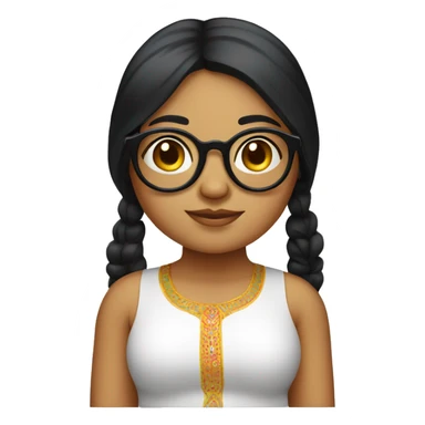 indian fair chubby girl with black cury hair and round specs sticker