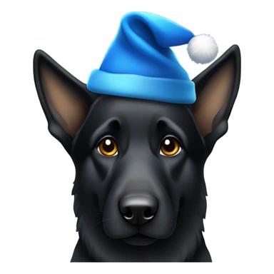 All black German shepherd with blue Santa hat sticker