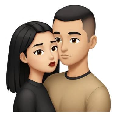 1 Tan girl with long black hair kissing same skintone man with evenly buzzcut black hair sticker