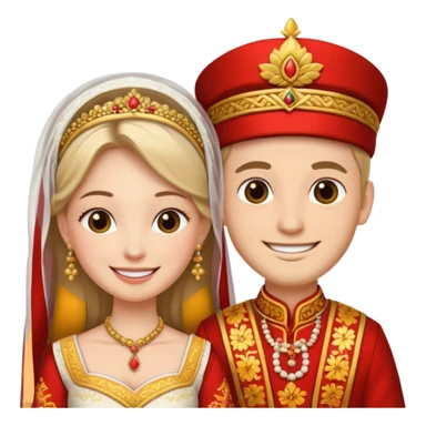 bride and groom in traditional outfit and smiling sticker