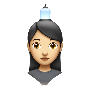 asian girl with lamp above their head to make it as a new idea from her sticker
