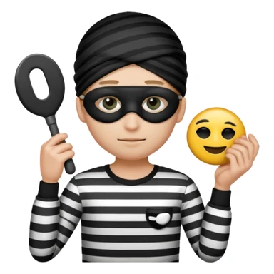 Thief emoji with striped black and white shirt eyemask and thief stuff sticker