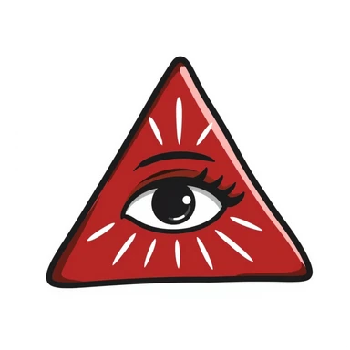 blood-red triangle with a large, radiant eye inside, FOE symbol, black doodle style sticker