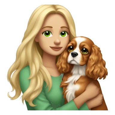 I am a sweet, cozy, beautiful blonde with long hair, green eyes, hugging my beloved Cavalier King Charles Spaniel dog in a shade of Blenheim sticker