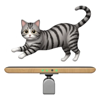 cat performing a flip on a balance beam shaped like a network switch sticker
