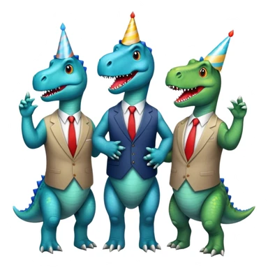 three office dinosaurs in office suits celebrating birthday sticker