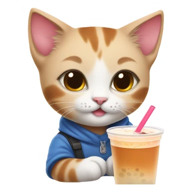 Super cute kitten drinking boba tea  sticker