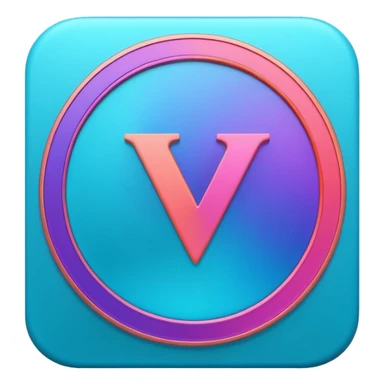 Credit coin in gradient of turquoise, blue, pink, purple, and coral as the main surface 3d rotate V letter sticker