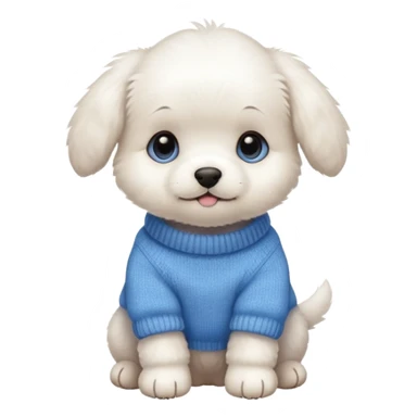 White puppy wearing a Blue sweater  sticker