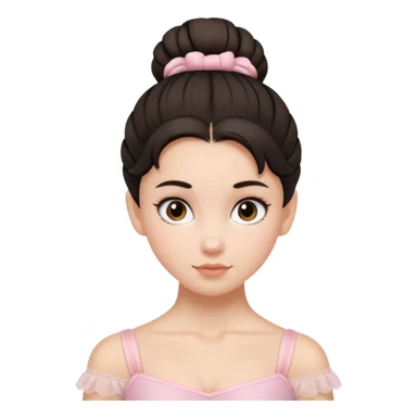 white girl a single messy ballet bun, dark hair,  sticker